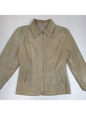Vera Pelle Women 46 Genuine Suede Leather Full Zip Jacket Beige Tan Italy Style